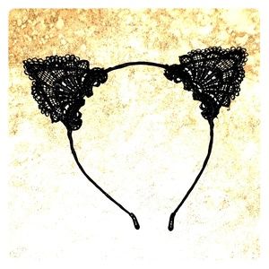 New Black Lace Cat Ear Headband